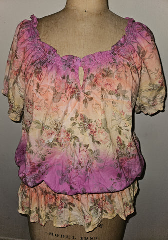 XL BANDOLINOBLU Pink, Yellow & Purple Multi Color Floral Blouse