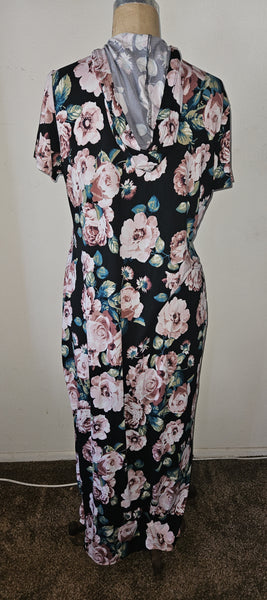 2X VIBE SPORTSWEAR Long Black Floral Hooded Dress