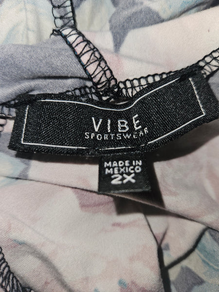 2X VIBE SPORTSWEAR Long Black Floral Hooded Dress