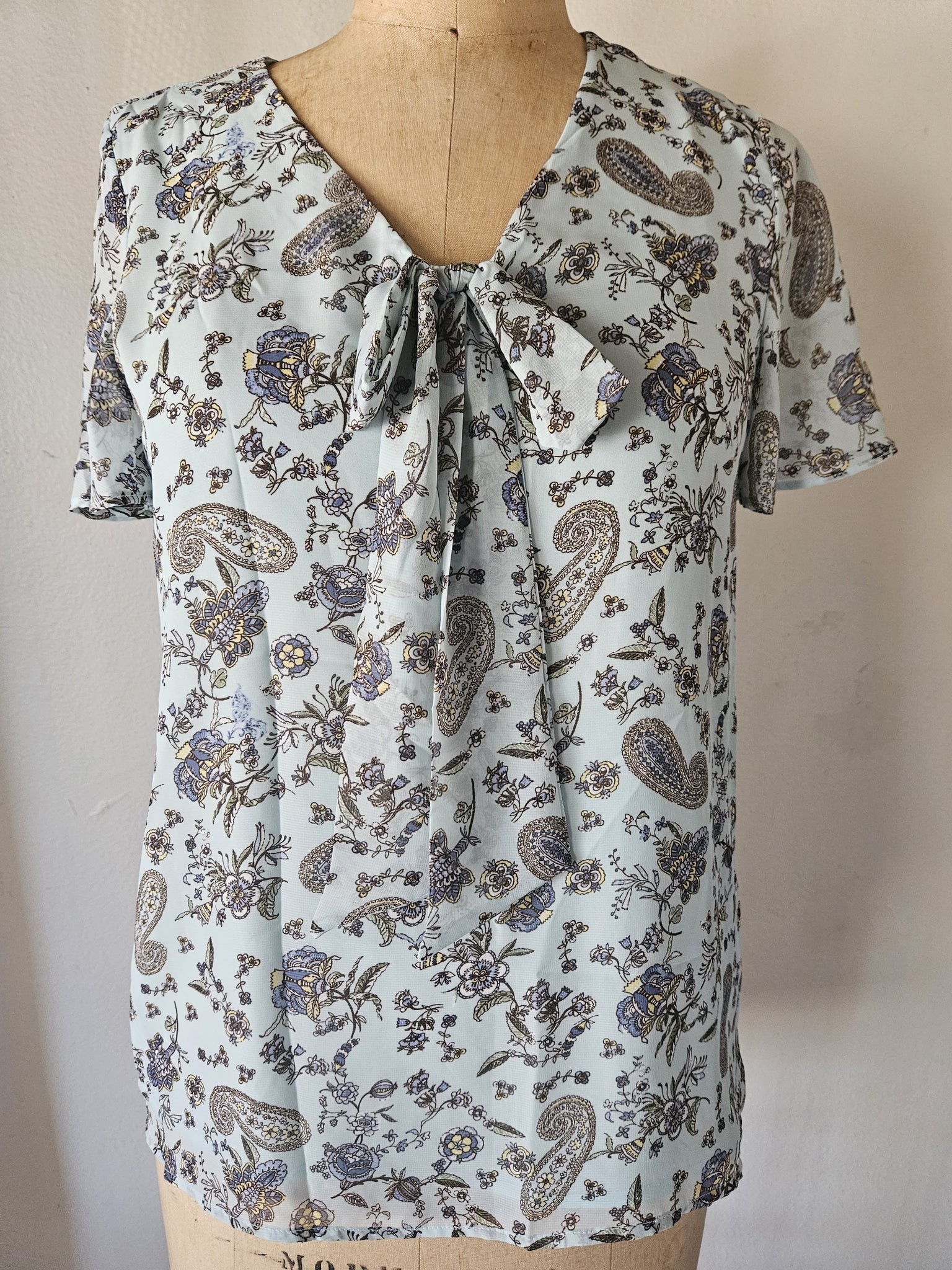 Large Brand New PLEIONE Light Blue Paisley Blouse