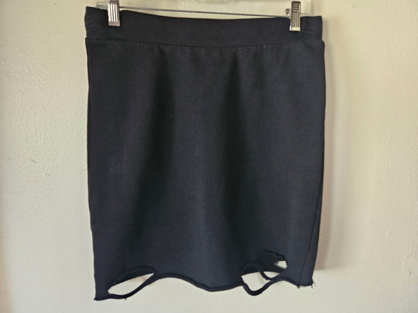 Medium NSF Women's Black Cotton Torn Rip Bottom Mini Skirt