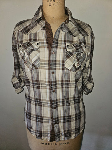 Size Large FRANKY MAX Plaid Button Down Casual Shirt