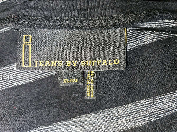 XL JEANS BY BUFFALO Black & Silver Striped Shirt w/ Neckline Sequence