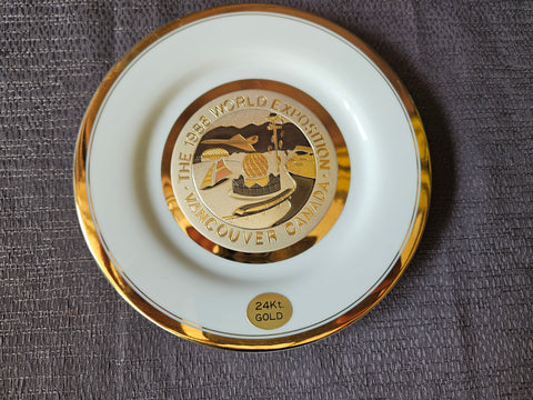 Vintage 1986 World Expostiion, Vancouver, Canada Sun Flower CHOKIN 24K Gold Decorative Collectible Plate