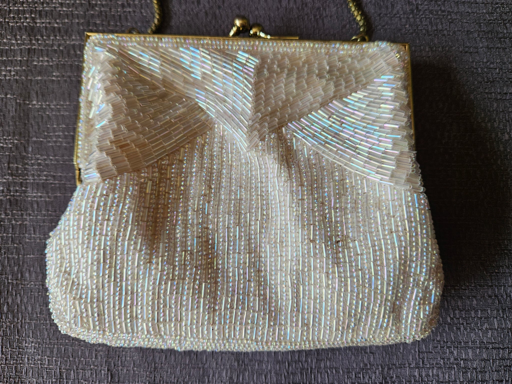 Vintage Cream Beaded Shoulder Strap Purse