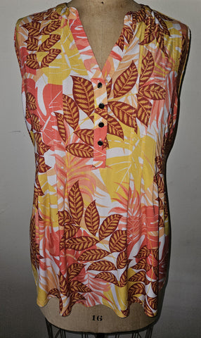 2X COCOMO WOMAN Orange Multi-color Floral Sleeveless Blouse