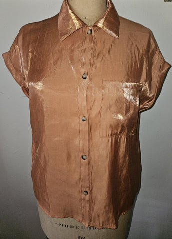 XL SHEIN Shimmery Orange Button Down Blouse