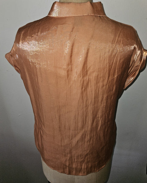 XL SHEIN Shimmery Orange Button Down Blouse