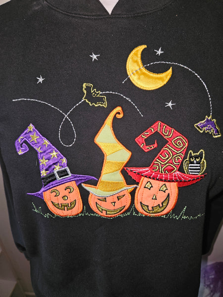 Women's Large Black Triple Pumpkin Halloween Sweatshirt