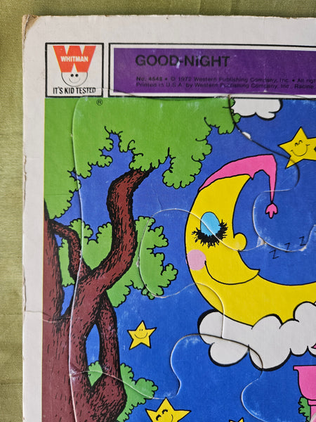 Rare 1972 Vintage WHITMAN "Good-Night" Pre-School Frame Tray Puzzle No 4548