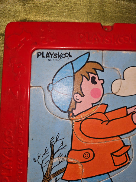 1972 Playskool Rare Vintage Tray Puzzle No 150-3; Boy Flying Kite