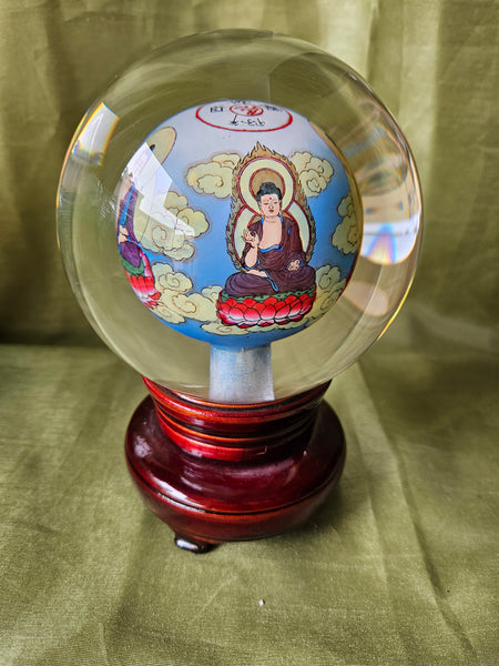Chinese 6.5" Rotating Crystal Ball Globe Glass Display Decorative Collectible