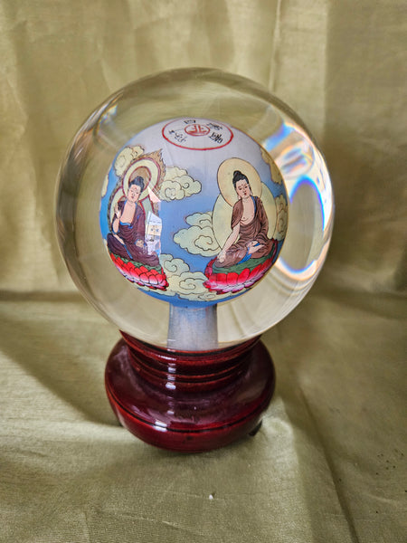 Chinese 6.5" Rotating Crystal Ball Globe Glass Display Decorative Collectible