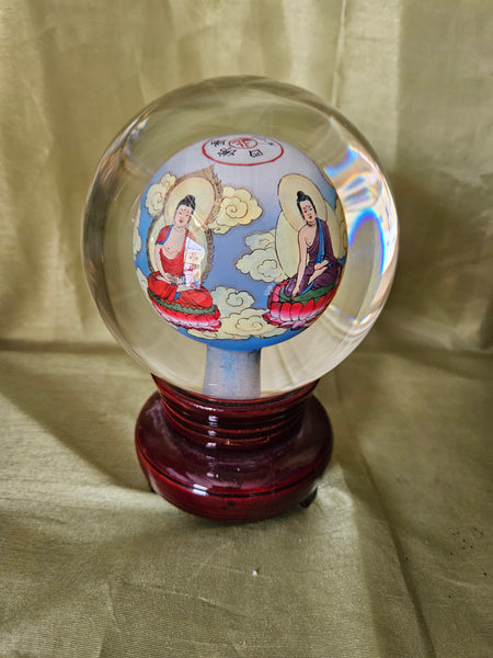 Chinese 6.5" Rotating Crystal Ball Globe Glass Display Decorative Collectible