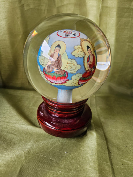Chinese 6.5" Rotating Crystal Ball Globe Glass Display Decorative Collectible