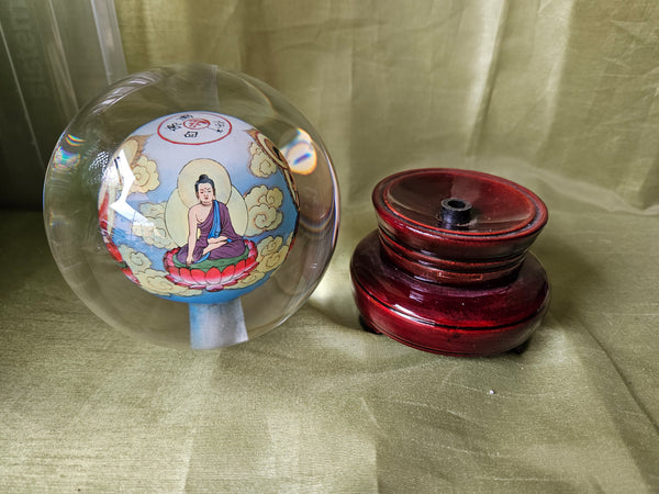 Chinese 6.5" Rotating Crystal Ball Globe Glass Display Decorative Collectible