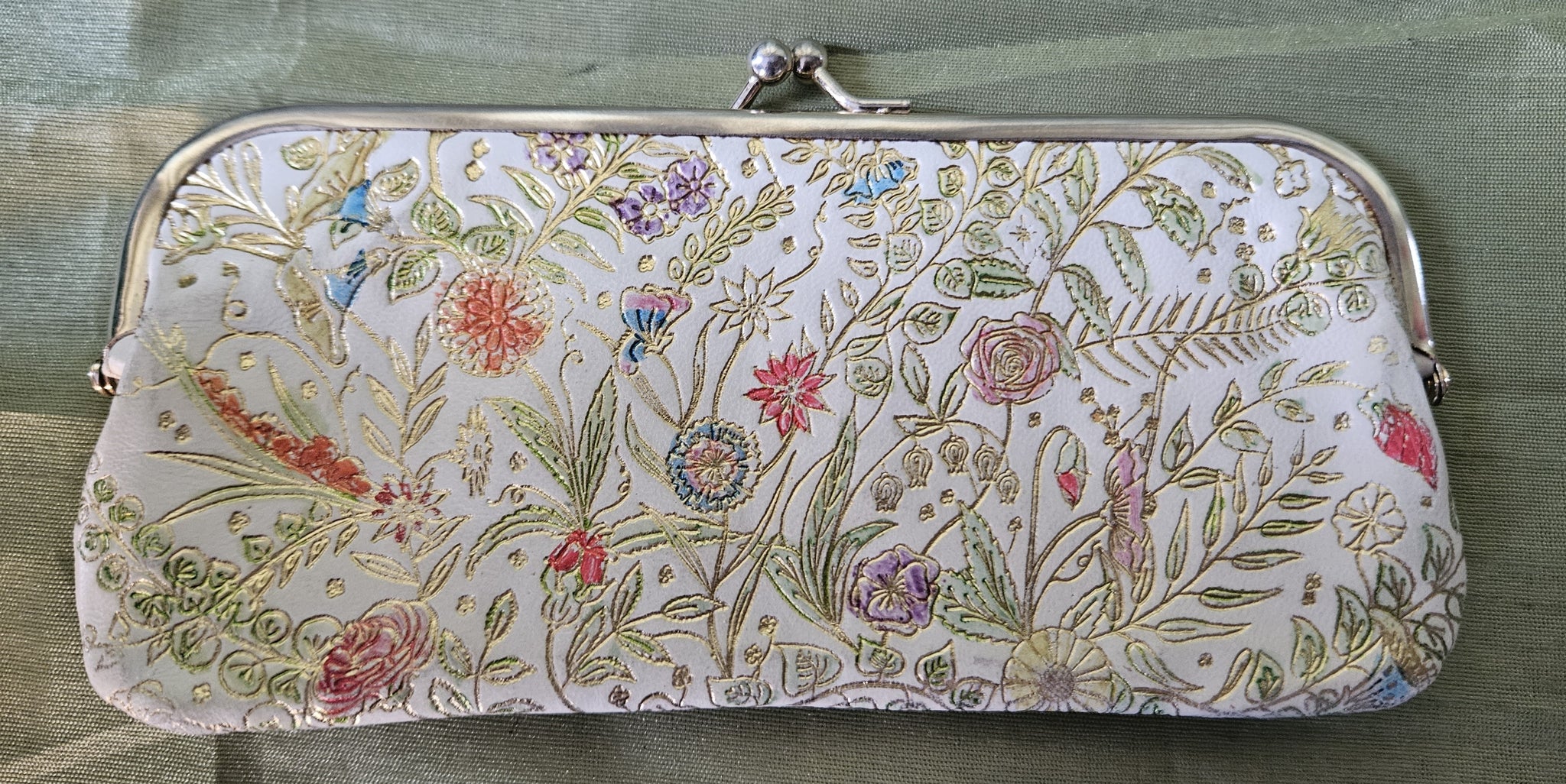 1950's Vintage Floral Gold & White Clutch Purse