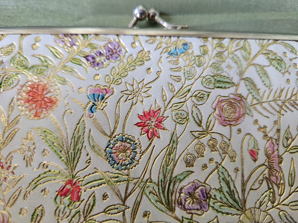 1950's Vintage Floral Gold & White Clutch Purse