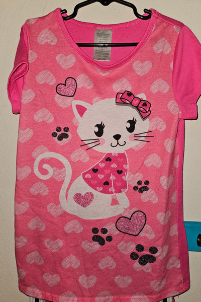 Kids Size 8 UNBRANDED 2-pc Black & White Hearts Kitten / Cat Pajama Set