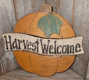 Wooden "Harvest Welcome" Pumpkin Harvest Sign
