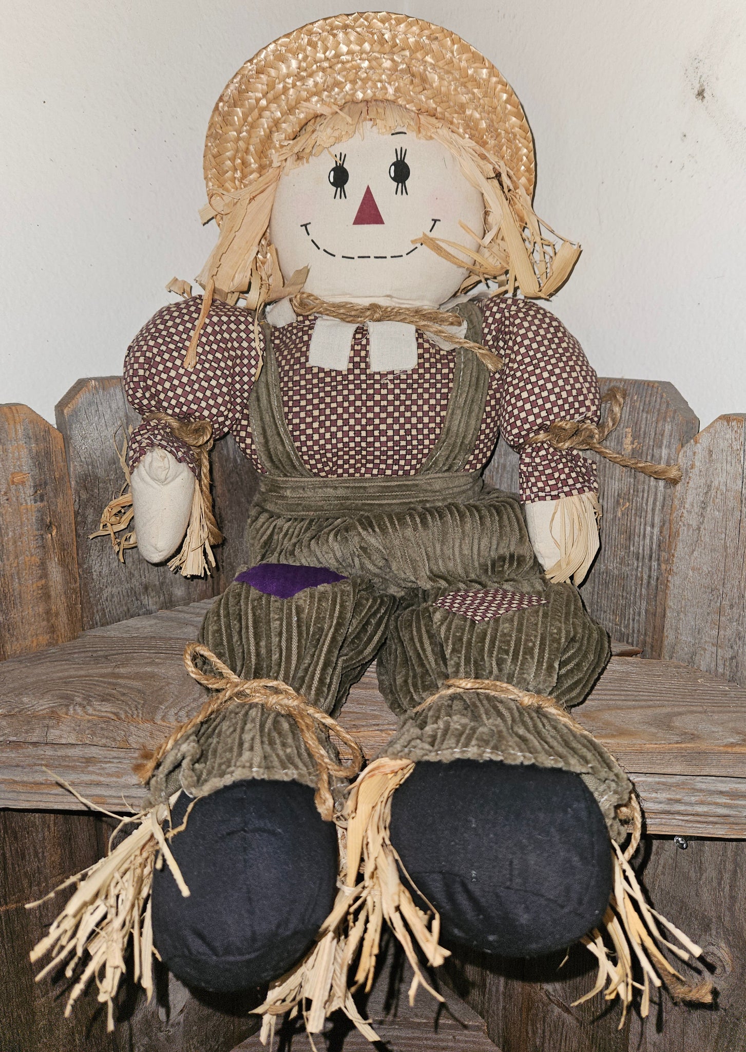 26" Cloth Scarecrow w/ Corduroy Overalls