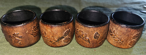 Set of Four Brown Wood Harvest Leave Napkin Rings