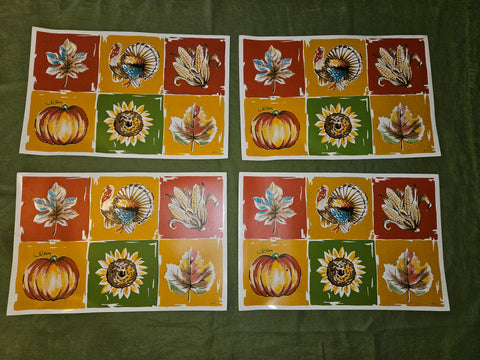 Set of Four Heavy Duty Plastic Kids Table Thanksgiving Placemats