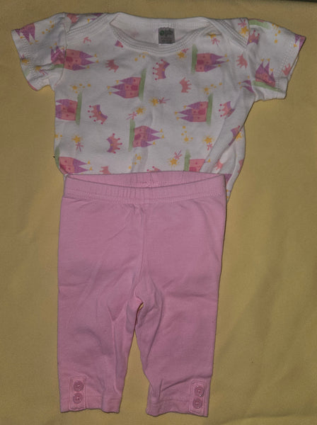 3 Mo/3-6 Mo Girls 2-Pc Pink Castle Outfit