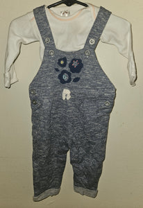6-9 Mo Unisex 2-Pc Blue Weave Overall Outfit