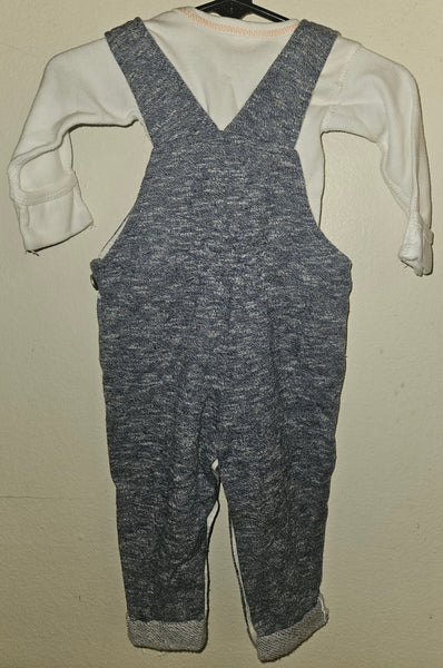 6-9 Mo Unisex 2-Pc Blue Weave Overall Outfit