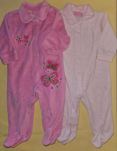 6-9 Mo Girls 2-Pc Thick Pink Sleepers Lot