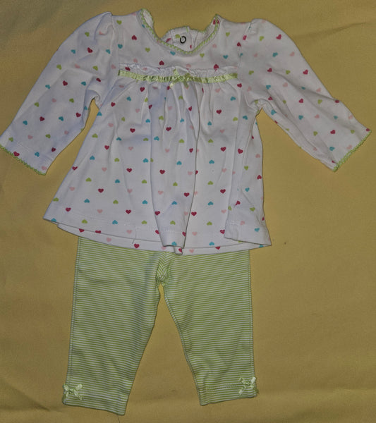 6 Mo Girls 2-Pc LITTLE ME Green Heart Outfit