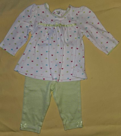 6 Mo Girls 2-Pc LITTLE ME Green Heart Outfit