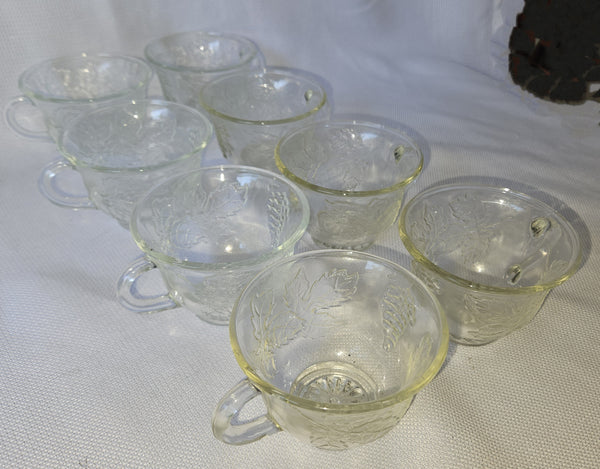 Vintage ANCHOR HOCKING Grapevine Punchbowl w/ 8 Cups
