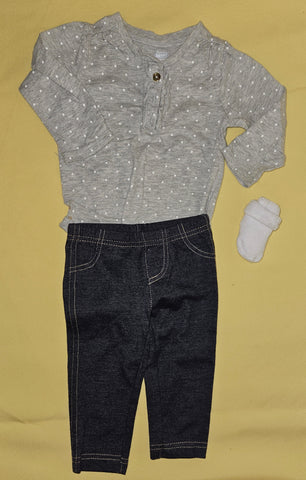 6 Mo Girls 4-Pc Long Sleeve, Pants & Socks Outfit