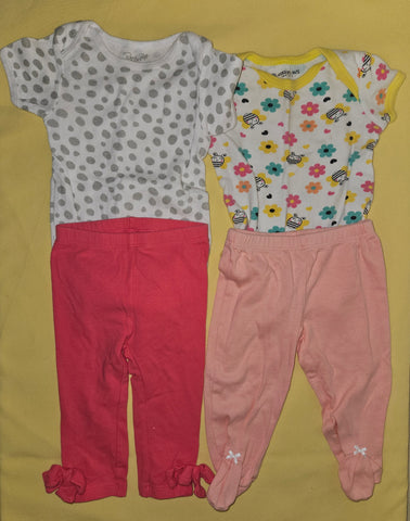 6 Mo / 6-9 Mo Girls 4-Pc Floral & Polka Dot Outfit Lot