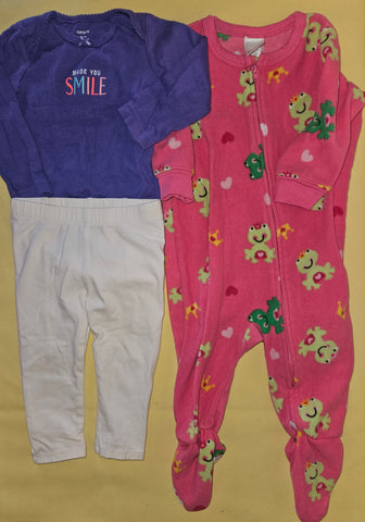 12 Mo 3-Pc Girls (2 Outfit) Sleeper & Onesie / Pants Outfits