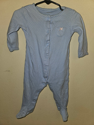 9 Mo Girls CARTER'S Blue w/ White Polka Dot Footed Sleeper