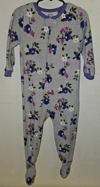 2T Girls CARTER'S Gray Floral Footed Sleeper Pajamas