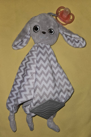 BOOGINHEAD Gray & White Bunny Rabbit Pacifier Teething Lovey Cloth Soother