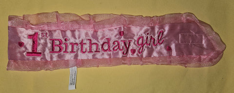 1st Birthday Girl Pink Sash