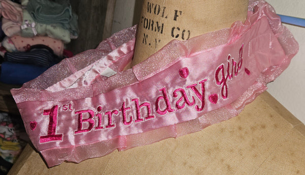 1st Birthday Girl Pink Sash