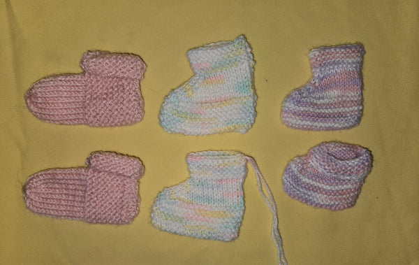3 Pairs (6-pc) Handmade Knitted Infant Booties