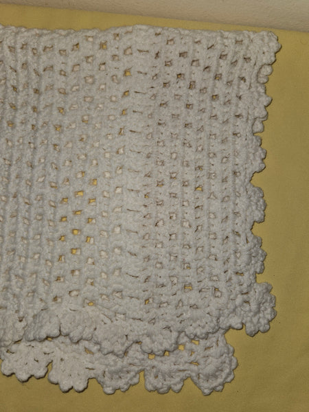 30" x 33" White Hand Knitted Baby Blanket