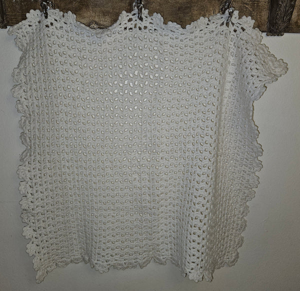 30" x 33" White Hand Knitted Baby Blanket