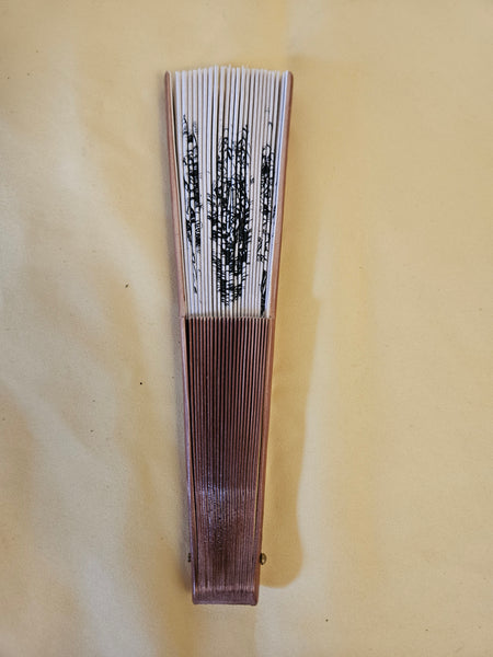 White & Brown Spanish Graphic Wood Folding Hand Fan