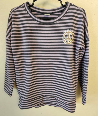 5T Girls OLD NAVY Lavender & Gray Striped Long Sleeve Shirt