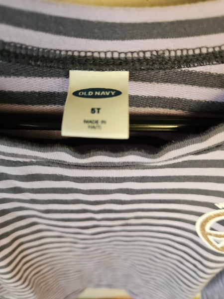 5T Girls OLD NAVY Lavender & Gray Striped Long Sleeve Shirt