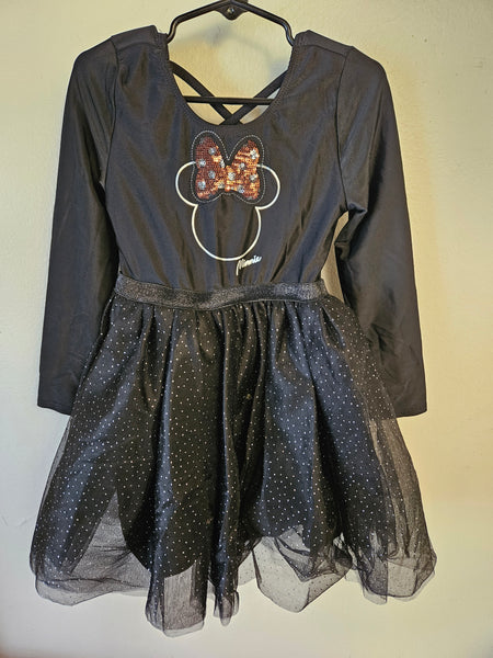 5T Girls DISNEY MINNIE Black Ruffle/Mesh Graphic Long Sleeve Dress