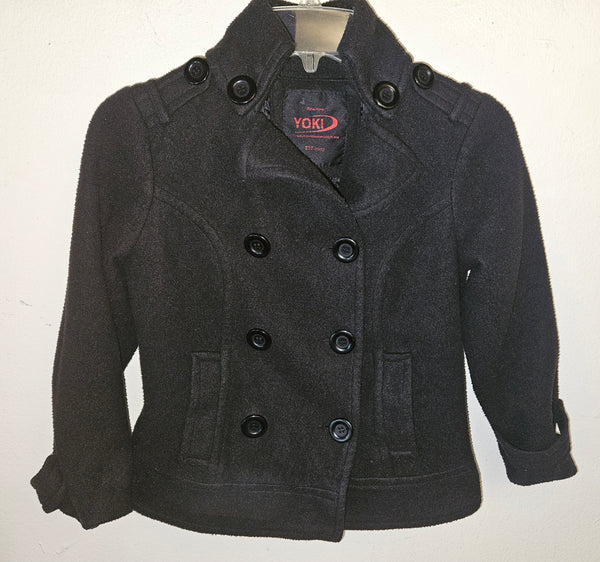 Size 6 Girls YOKI Black Double Breasted Jacket Coat